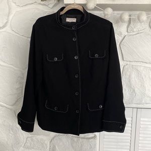 Covington black with white stitching details Nehru collar button front jacket